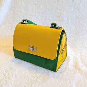 Italian satchel handbag leather yellow green